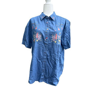 Northern Treasures Size XL Chambray Short Sleeve Embroidered cotton A000289